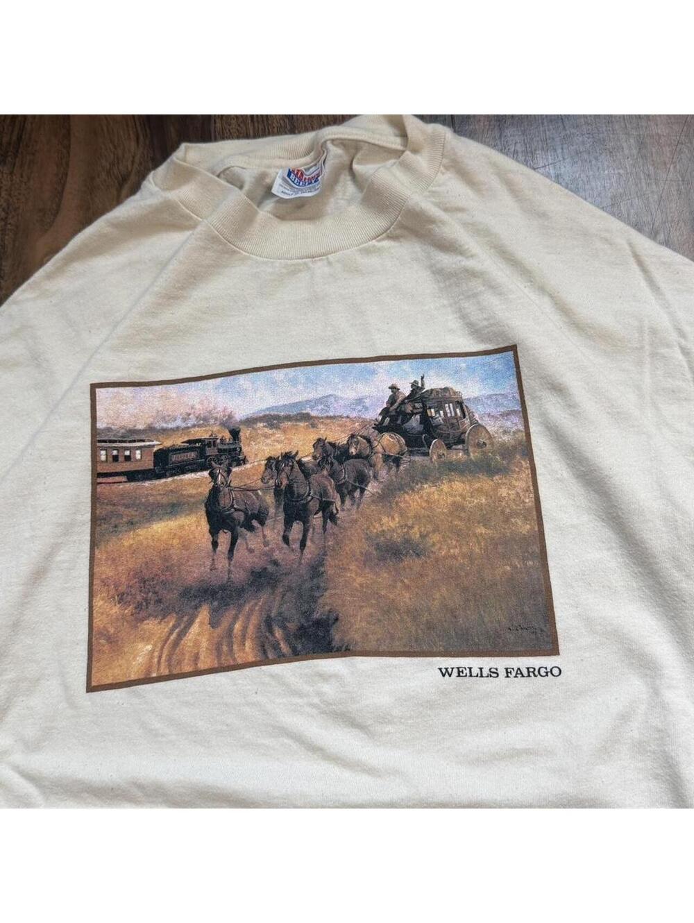 Vintage 90s Wells Fargo Bank Stagecoach Promo T Shirt Size XL - Picture 2 of 7
